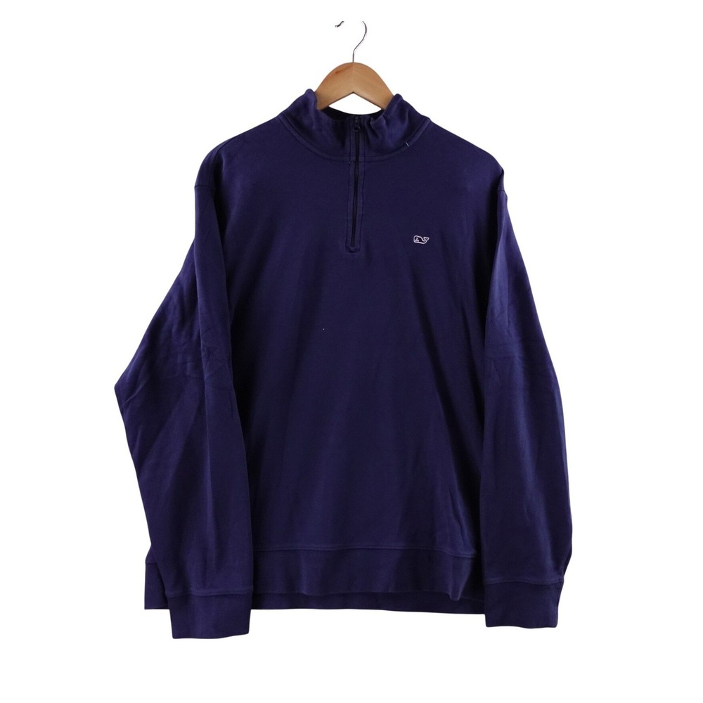 Vineyard Vines Mens Quarter Zip Pullover Sweatshirt Navy Blue Whale Logo Size XL